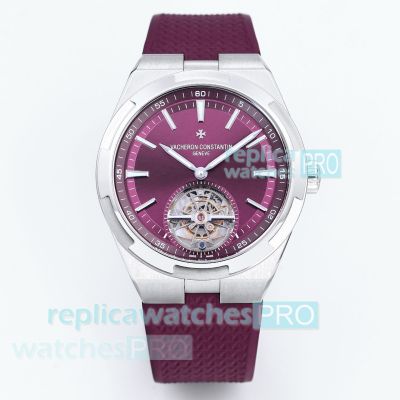 BBS 1:1 Replica Vacheron Constantin Overseas Tourbillon SS Purple Rubber Strap Watch 